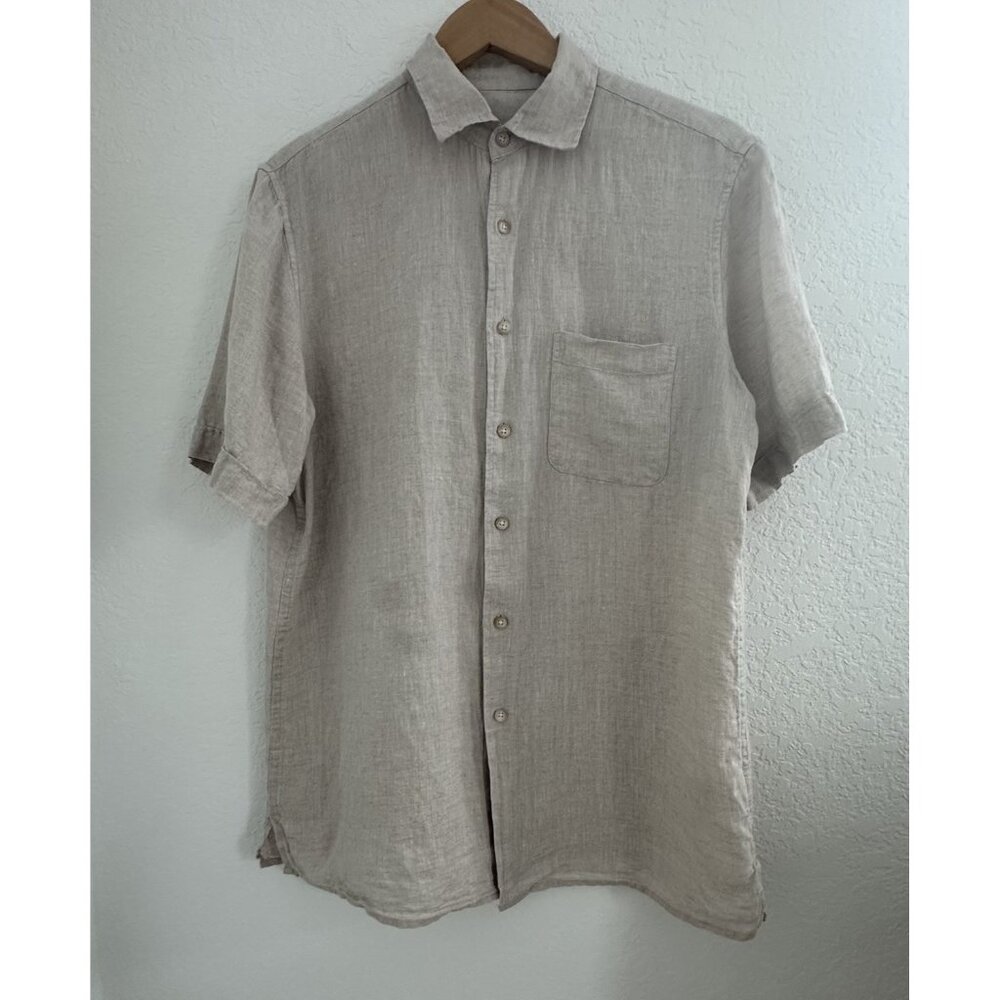 Tasso Elba 100% Linen Men's Button Up Shirt  Size S Beige S/S Casual Beach Earth